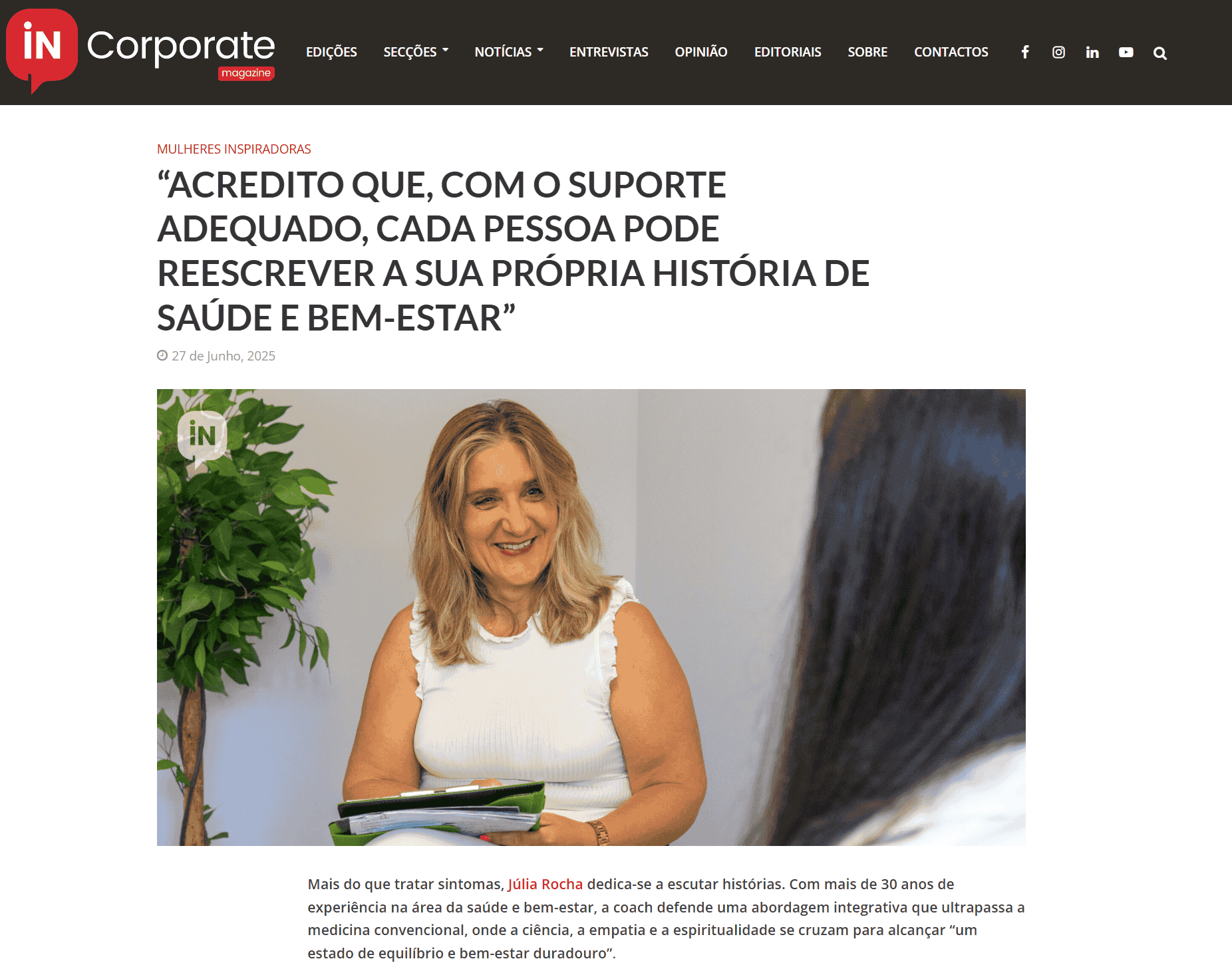 Júlia Rocha: A Voz da Saúde Integrativa em Portugal Destacada pela Revista INCorporate